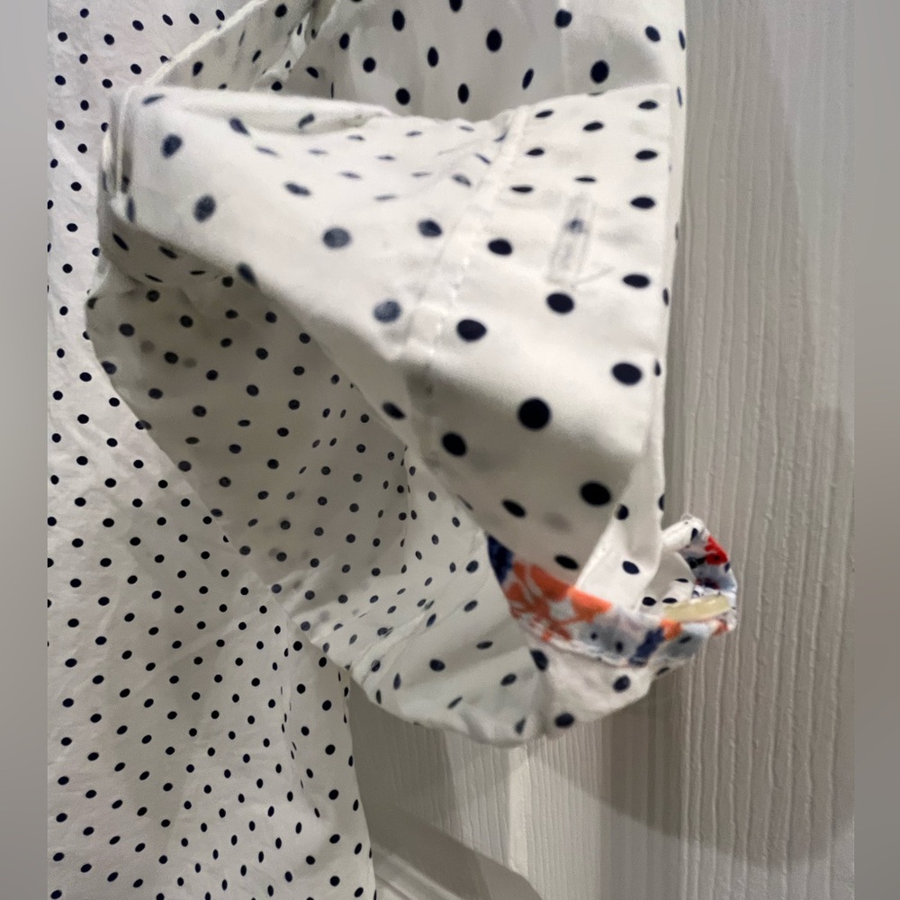 NWT Talbots Blouse White Popover Ruffle Neck Polka Dot Long Sleeve Size M Petite - Picture 4 of 12